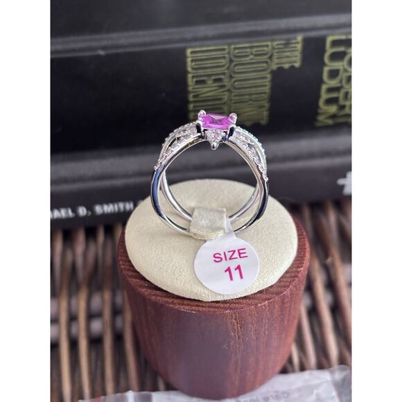 Bomb Party Ring RBP8361 “Glamorous Stylista” Size 11 Pink Corundum On Rhodium - Picture 4 of 5